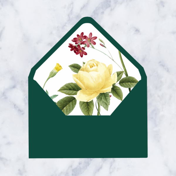 Botanical dark green envelope with envelope liner