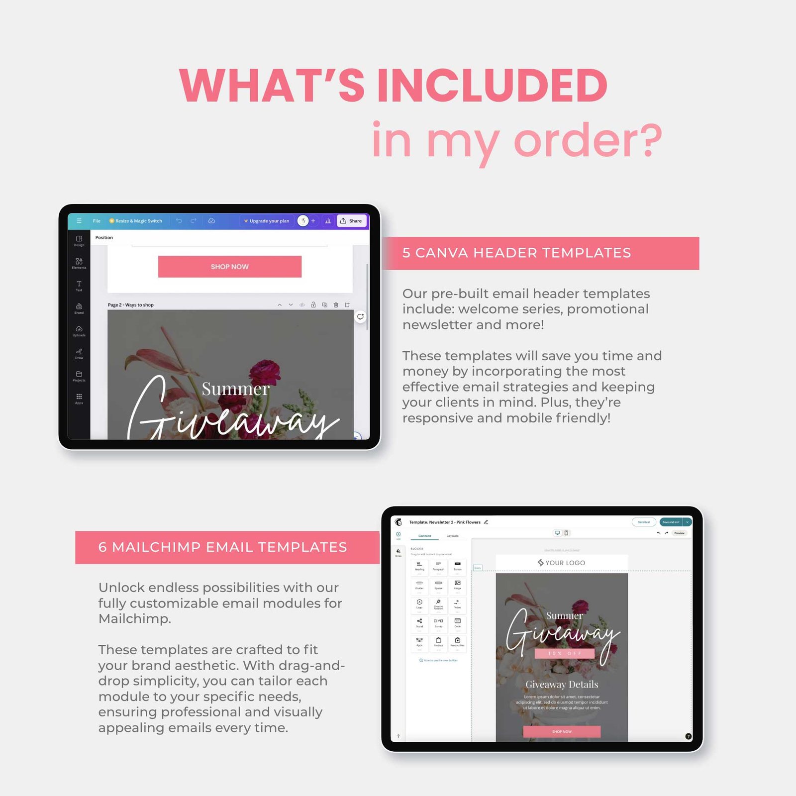 Mailchimp Email Templates - Pink Flowers - Image 2