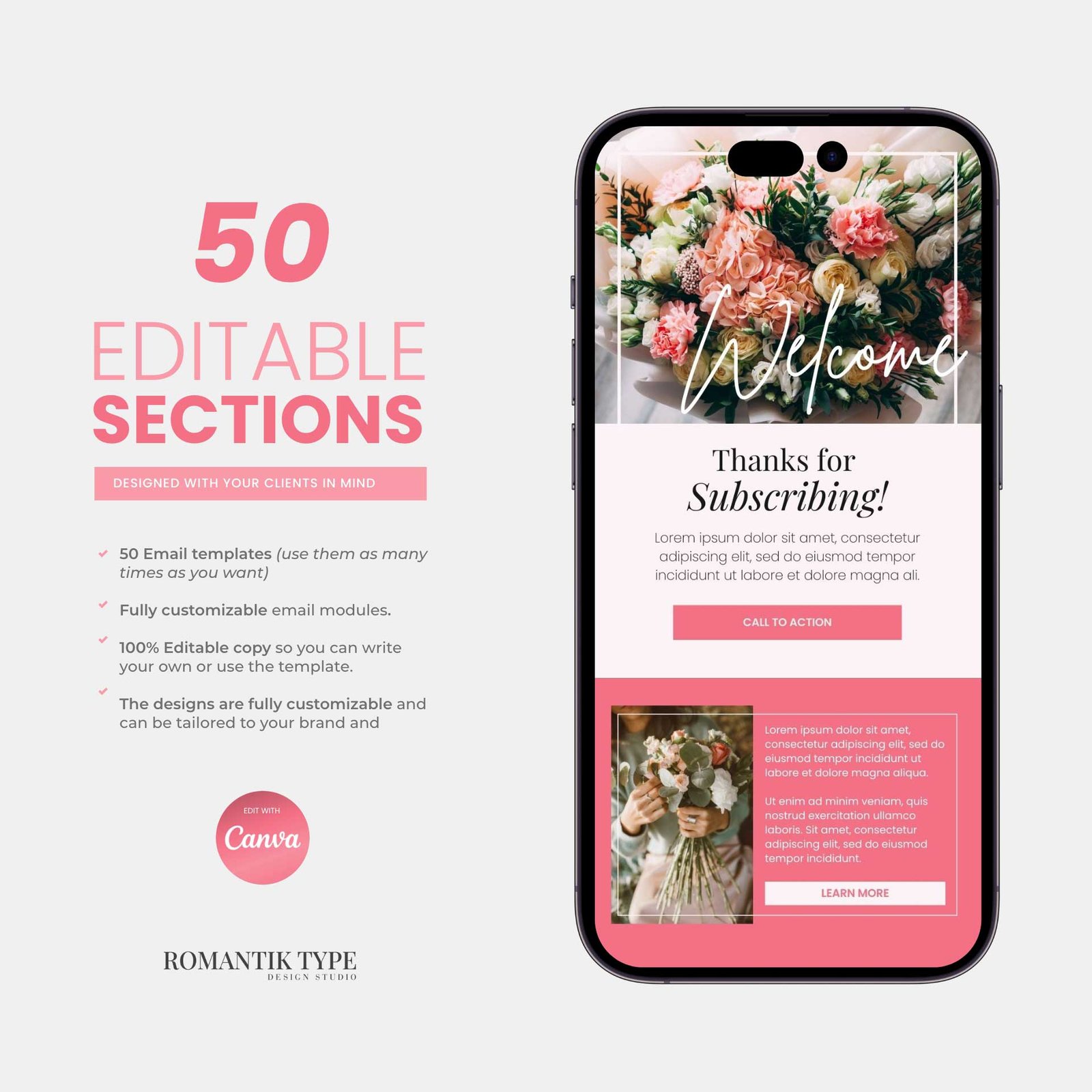 Email Marketing Template Kit - Pink Flowers - Image 2