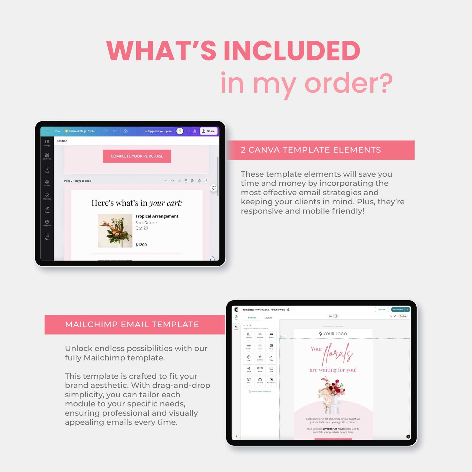 Abandoned Cart Mailchimp Template - Pink Flowers - Image 2